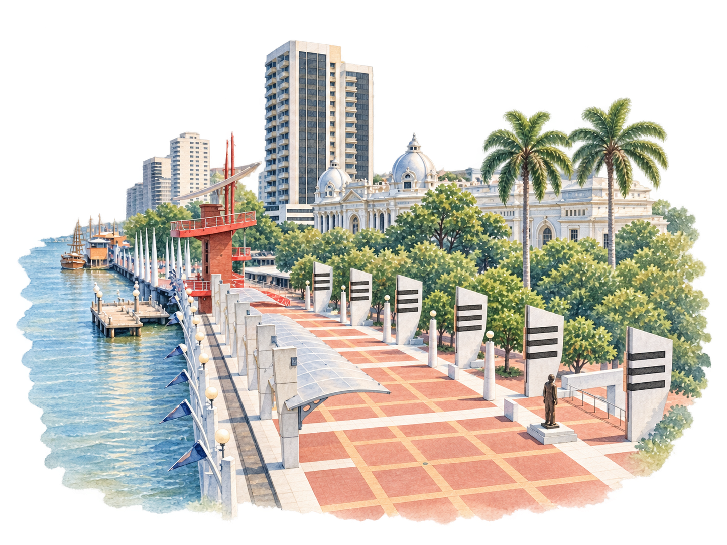 Acuarela del Malecón 2000 de Guayaquil